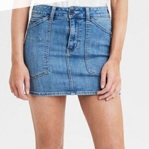 AE AMERICAN EAGLE DENIM MINI SKIRT WITH A NAUTICAL BUTTON AND DEEP POCKETS